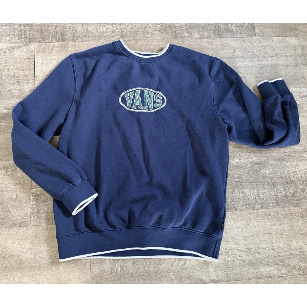 Vtg‎ VANS Off The Wall Sweatshirt Mens Navy Blue Oval Logo Crewneck Skate Large